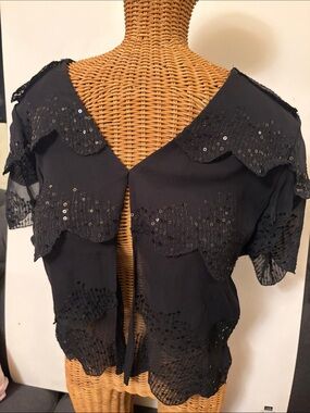 Thistlepearl Black Sequin Chiffon Bolero Shrug Crop Jacket Holiday